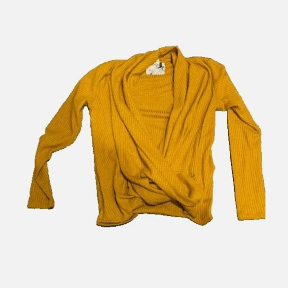 Anthropologie Akemi + Kin Sweater XS Yellow Waffle Knit Wrap Cardigan Fall Women